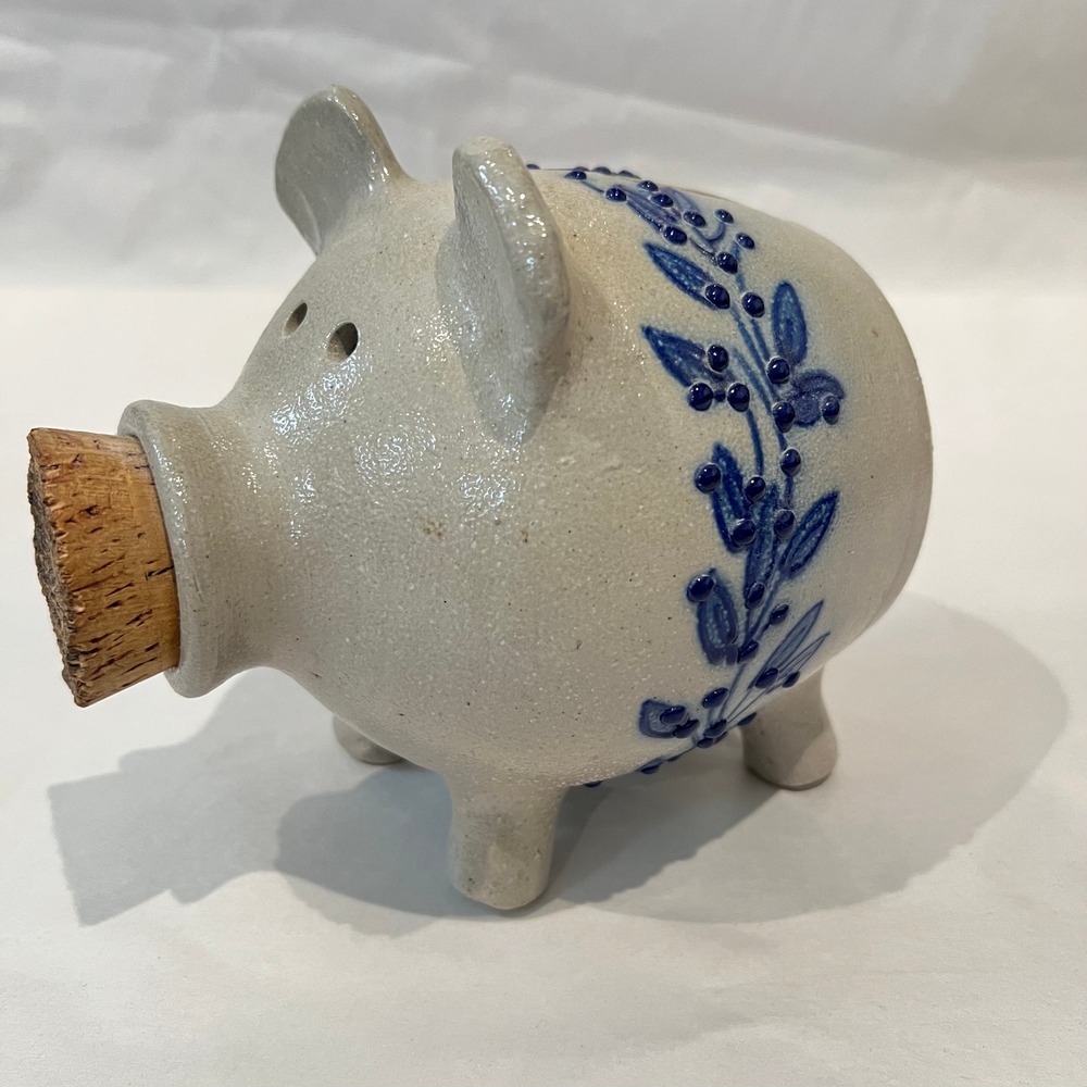 Salmon Falls Stoneware Piggy Bank Blueberry Vines Signed Don Hains Dover NH 2002